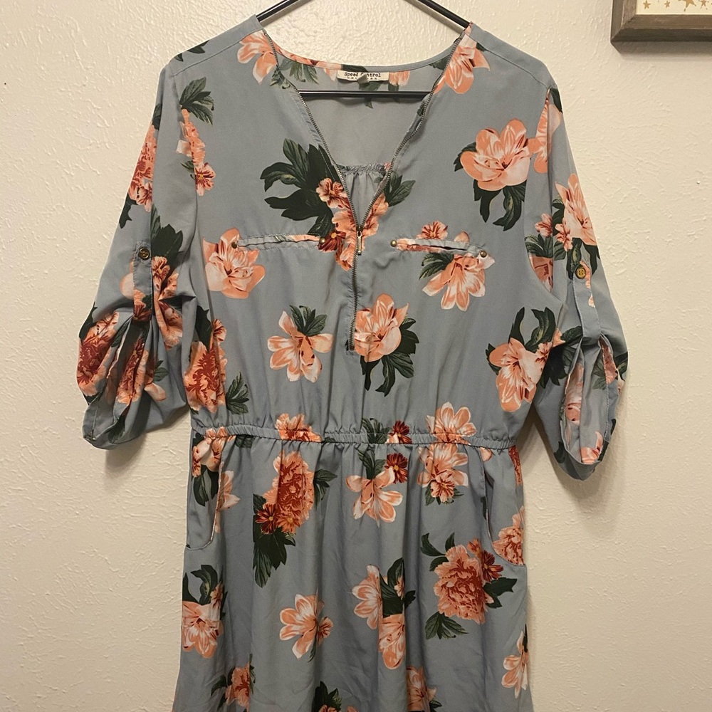 Blue, pink flower print Dress